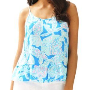 Lilly Pulitzer Blue Tropical Print Ruffle Hem Cami